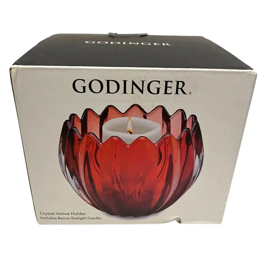 New in Box GODINGER Red Crystal Votive Holder with bonus tealight candle Vase